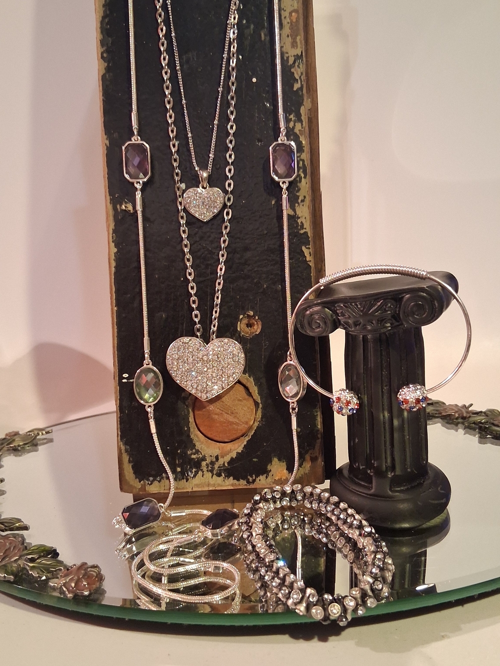 Vintage costume jewelry collection a NineWest silver-tone necklace and Bracelets